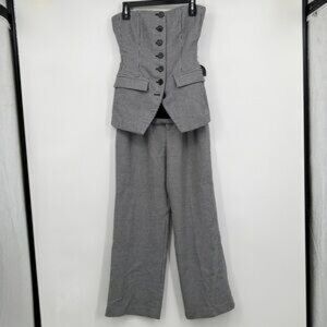 SET THE PHOEBE BUSTIER & MATCHING BLACK WHITE HOUNDSTOOTH WIDE LEG PANT SIZE 4